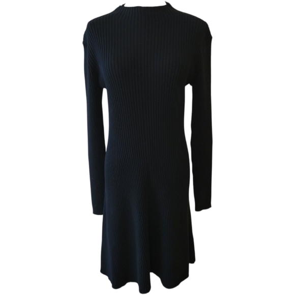 J. Crew Black Ribbed Sweater Knit Dress Size Medium - Picture 2 of 6